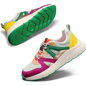 Brand New Women Fuchsia/Green Polyurethane Chunky Fashion Sneakers Leopard